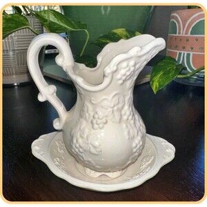 Vintage Minature Pitcher & Basin Set White Color 5 1/2 Tall